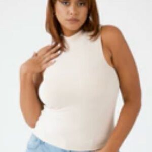 Klassy Network Cream Ribbed Tank Top